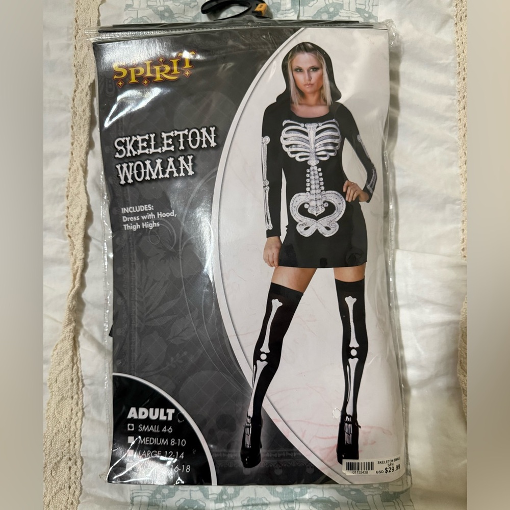 Spirit Skeleton Woman Dress - Black and White